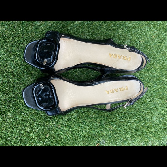 Prada Shoes - Prada Patent Leather Sling Backs in Blk. Sz 8.5